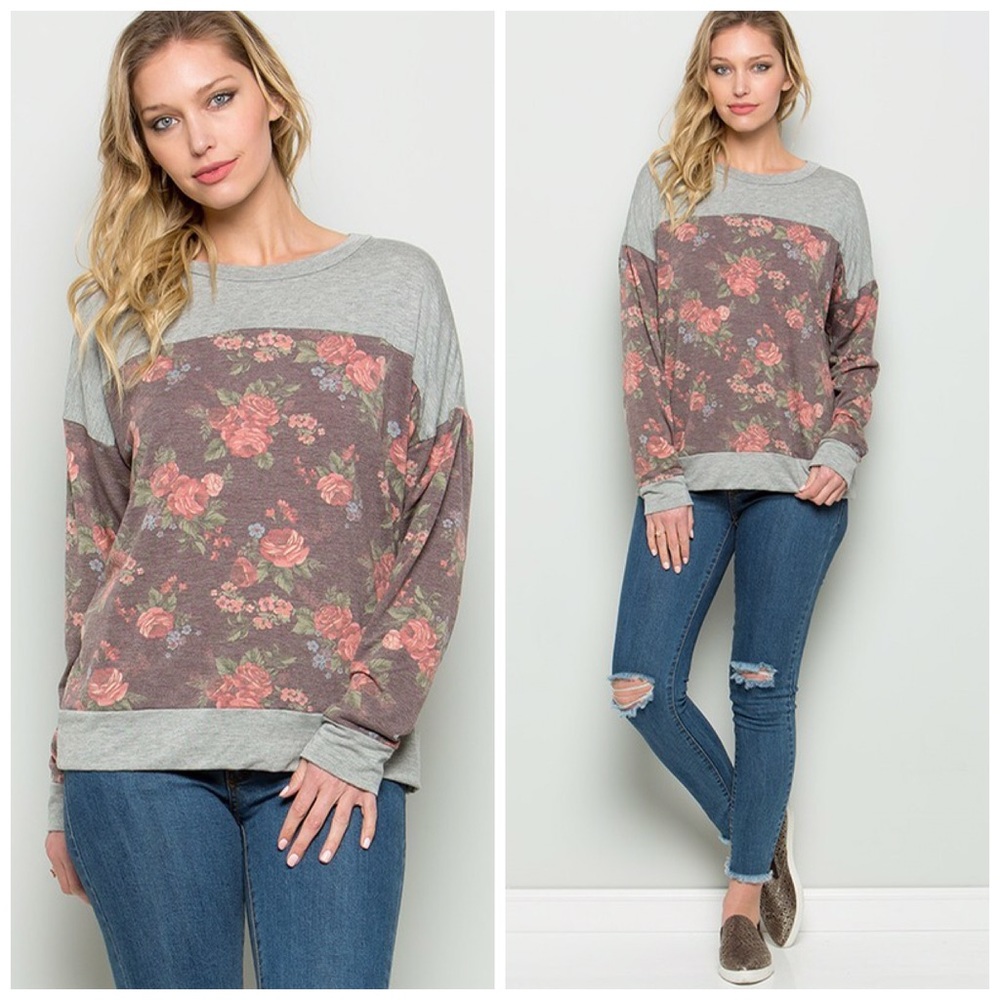 ❤️LAST 1! Vintage Burgundy Floral Contrast Top! - Picture 6 of 8